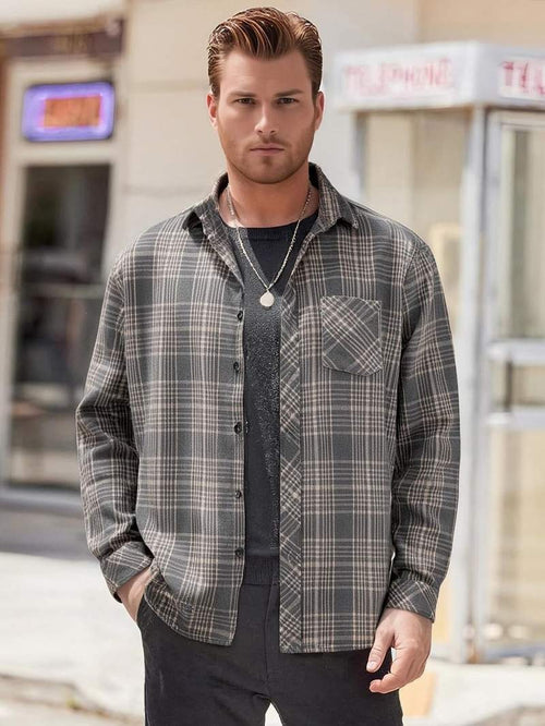 Men’s Flannel Button Down Shirt Casual Plaid Long Sleeve Lightweight Soft Tops with Pockets