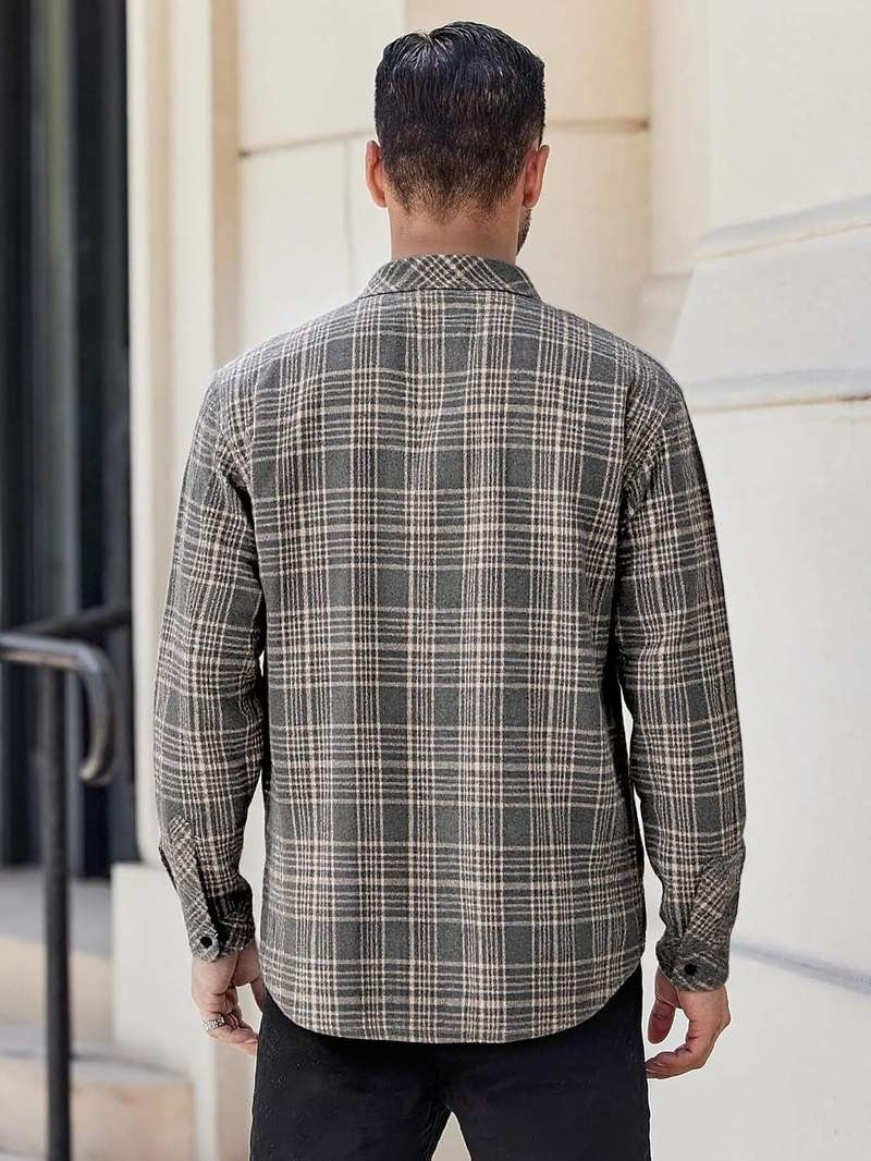 Men’s Flannel Button Down Shirt Casual Plaid Long Sleeve Lightweight Soft Tops with Pockets