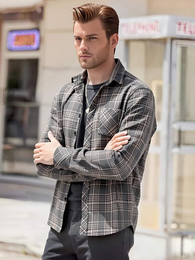 Men’s Flannel Button Down Shirt Casual Plaid Long Sleeve Lightweight Soft Tops with Pockets