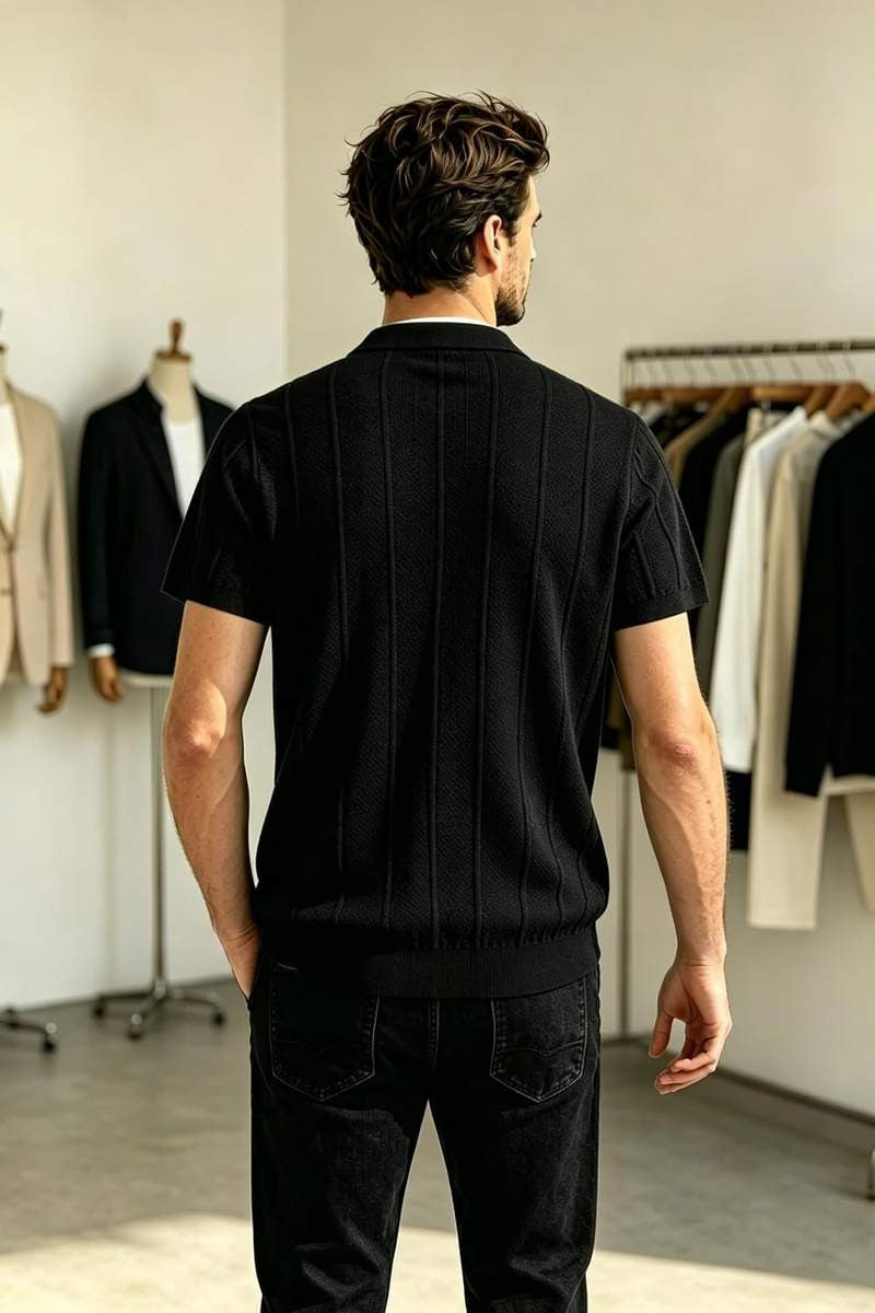 Men’s Knit Polo Shirts Short Sleeve V Neck Buttonless Textured Pullover Casual Golf Shirt