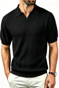 Men’s Knit Polo Shirts Short Sleeve V Neck Buttonless Textured Pullover Casual Golf Shirt