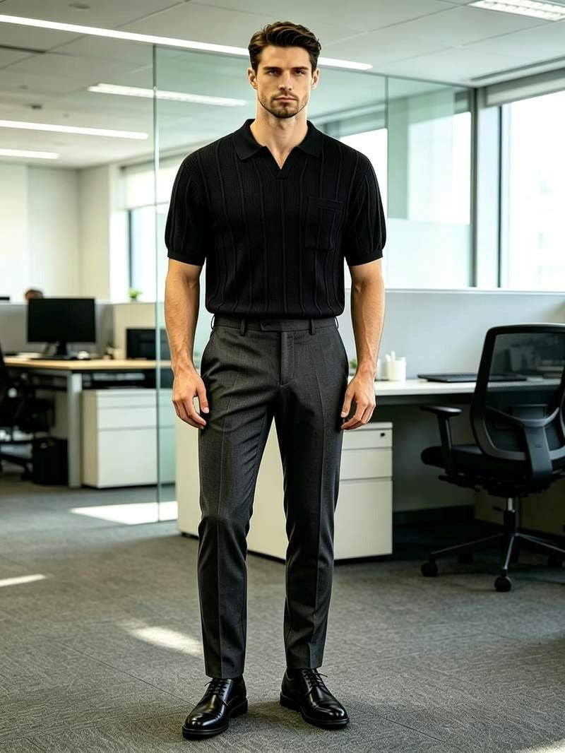 Men’s Knit Polo Shirts Short Sleeve V Neck Buttonless Textured Pullover Casual Golf Shirt